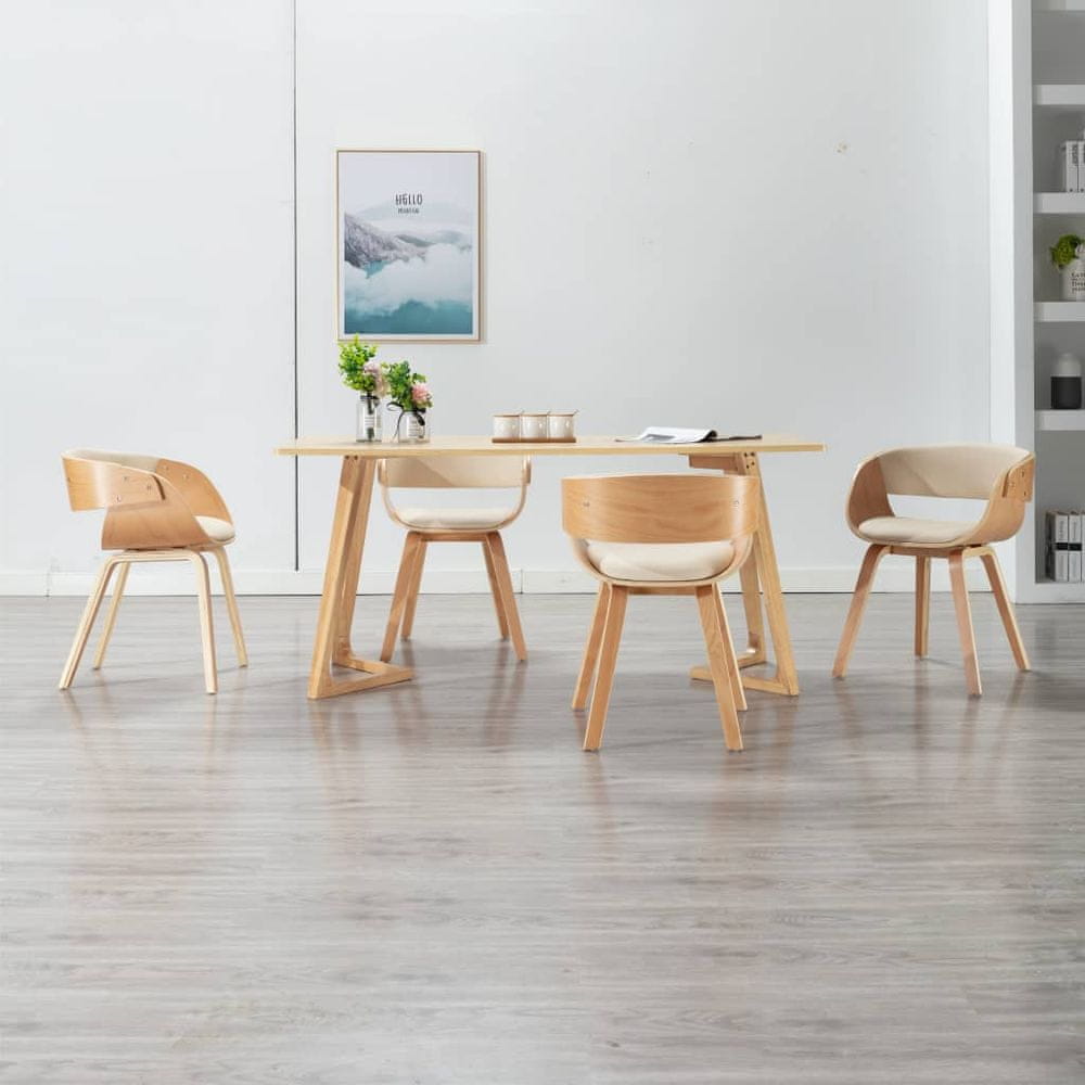 Petromila vidaXL Jedálenské stoličky 4 ks krémové ohýbané drevo a umelá koža